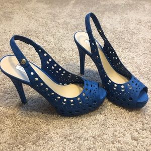 Peep toe sling back heels